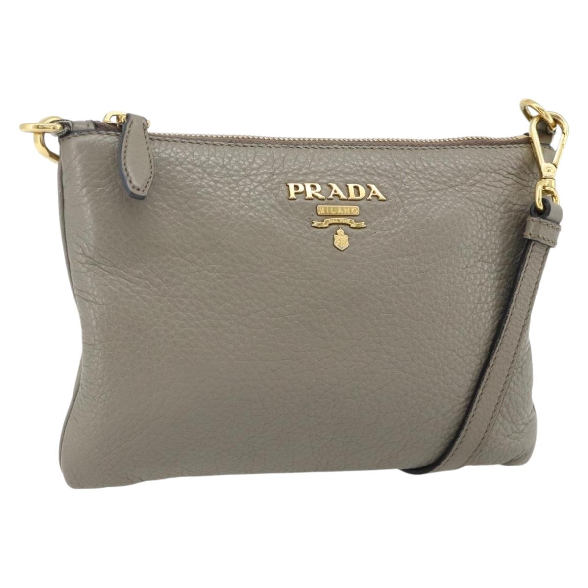 PRADA Shoulder Bag Leather Gray Gold Auth 176055A