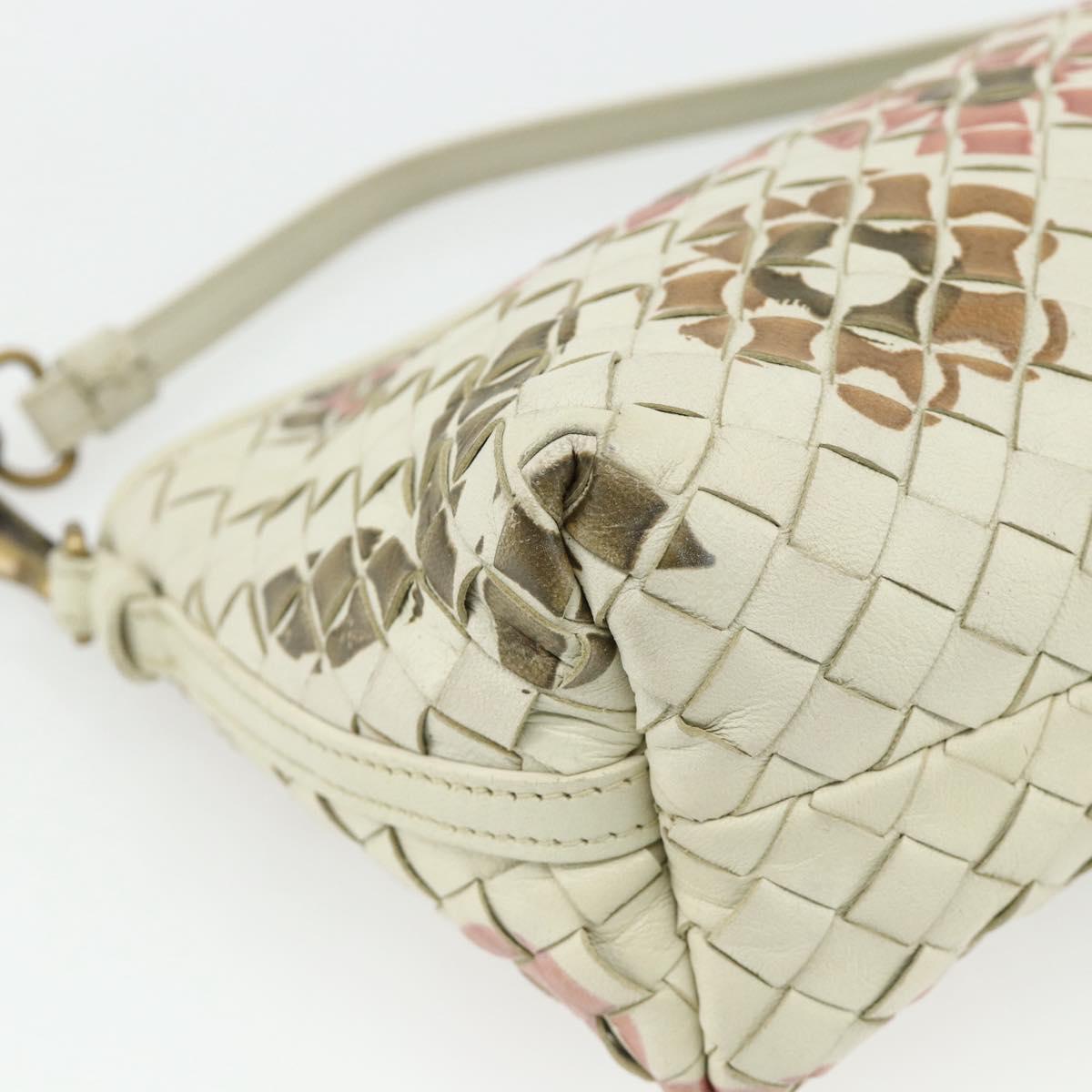 BOTTEGA VENETA INTRECCIATO Accessory Pouch Leather Ivory Gold Auth 176059A