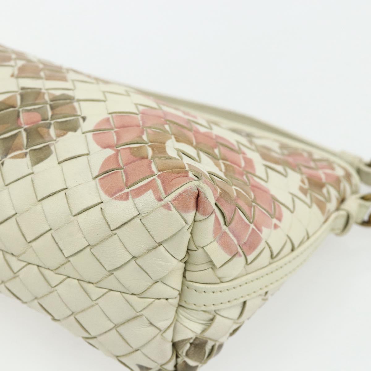 BOTTEGA VENETA INTRECCIATO Accessory Pouch Leather Ivory Gold Auth 176059A