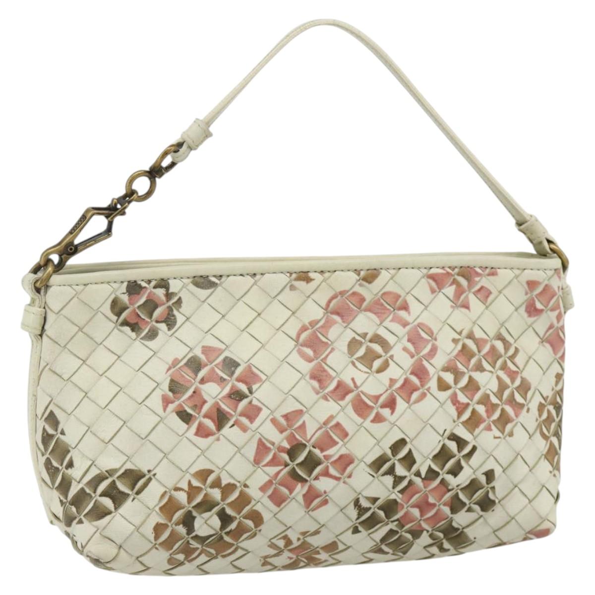 BOTTEGA VENETA INTRECCIATO Accessory Pouch Leather Ivory Gold Auth 176059A