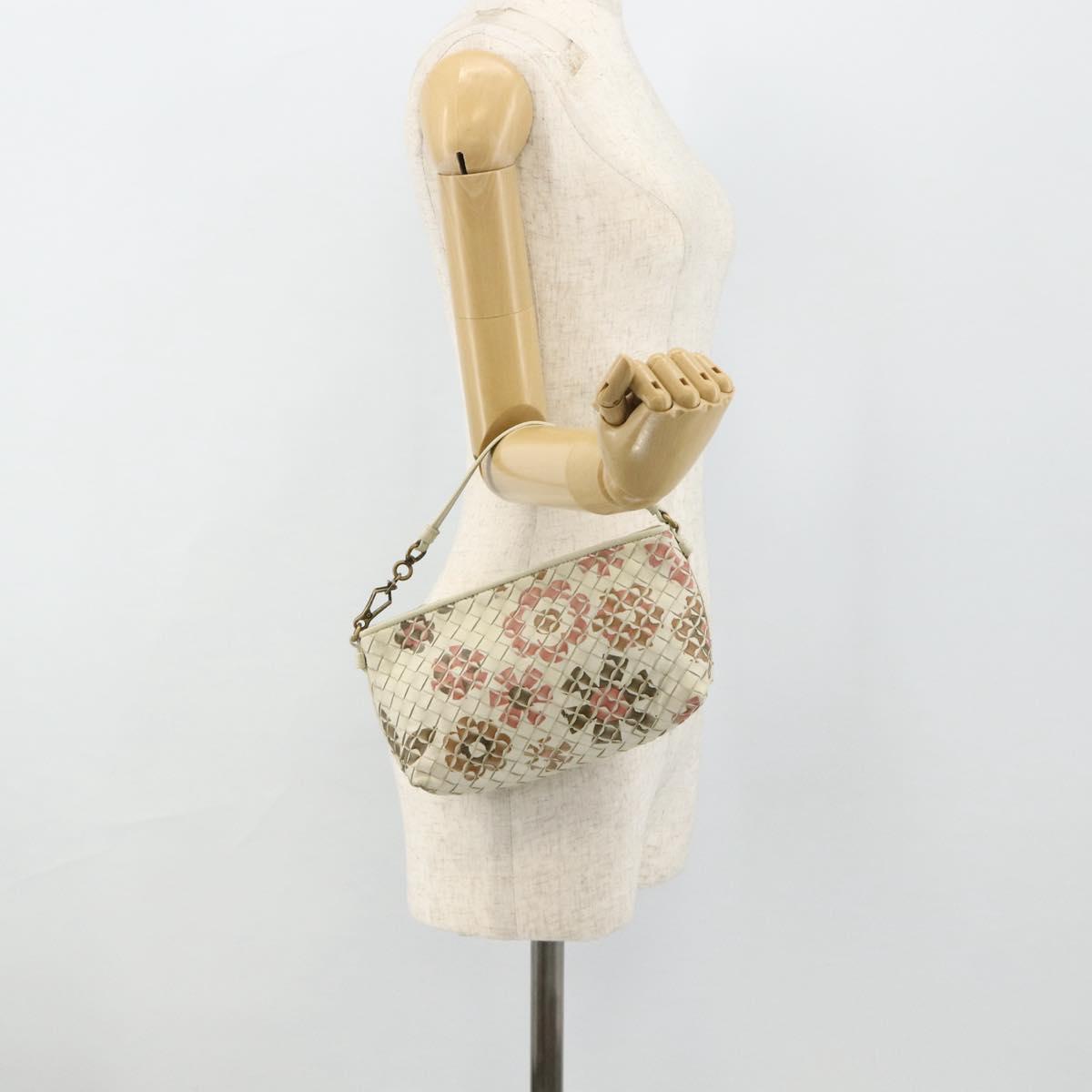 BOTTEGA VENETA INTRECCIATO Accessory Pouch Leather Ivory Gold Auth 176059A