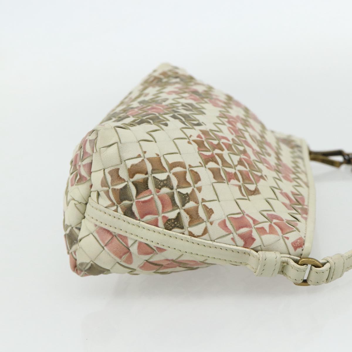 BOTTEGA VENETA INTRECCIATO Accessory Pouch Leather Ivory Gold Auth 176059A