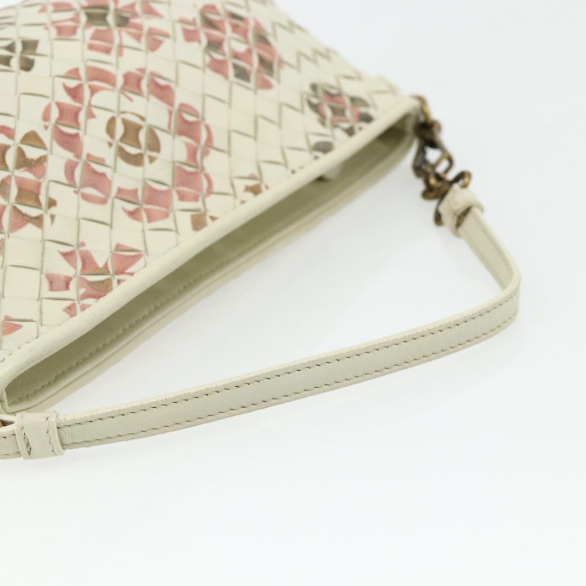 BOTTEGA VENETA INTRECCIATO Accessory Pouch Leather Ivory Gold Auth 176059A