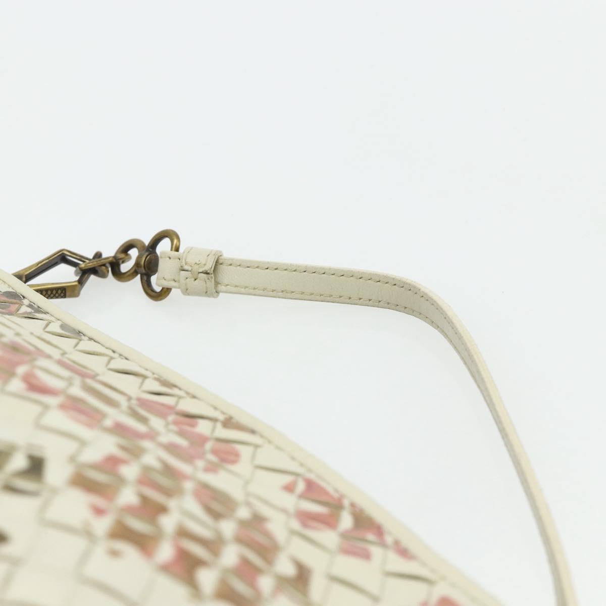BOTTEGA VENETA INTRECCIATO Accessory Pouch Leather Ivory Gold Auth 176059A