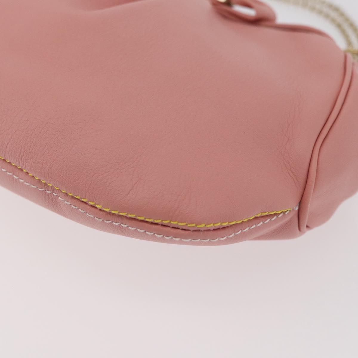 Salvatore Ferragamo Gancini Chain Shoulder Pouch Leather Pink Gold Auth 176068A
