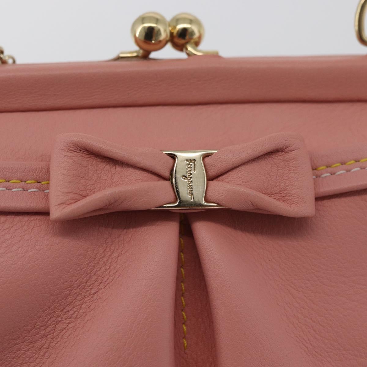 Salvatore Ferragamo Gancini Chain Shoulder Pouch Leather Pink Gold Auth 176068A