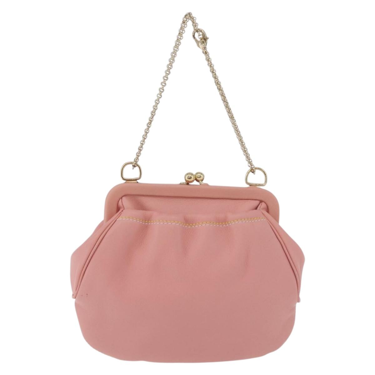 Salvatore Ferragamo Gancini Chain Shoulder Pouch Leather Pink Gold Auth 176068A