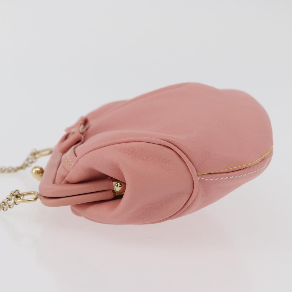 Salvatore Ferragamo Gancini Chain Shoulder Pouch Leather Pink Gold Auth 176068A