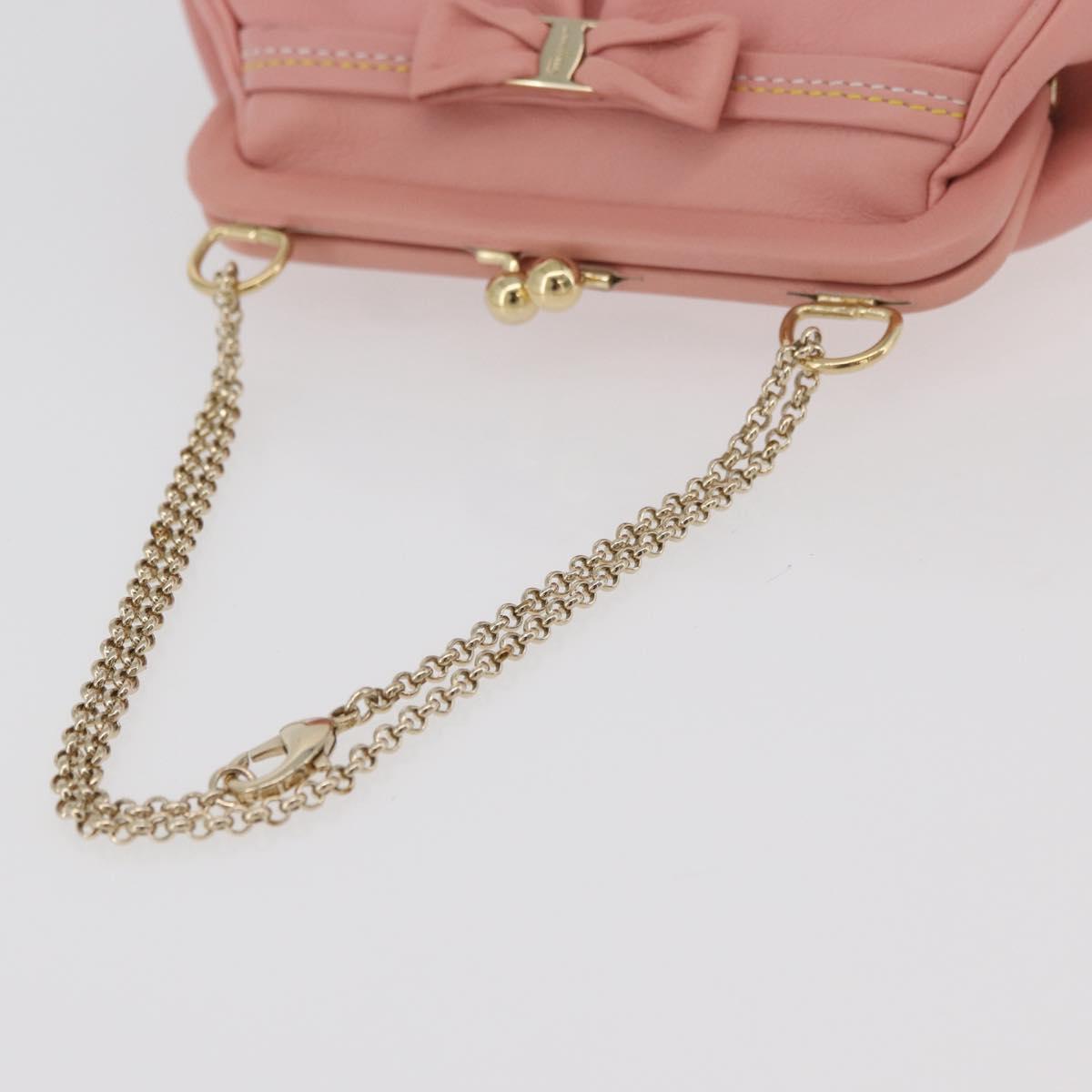 Salvatore Ferragamo Gancini Chain Shoulder Pouch Leather Pink Gold Auth 176068A