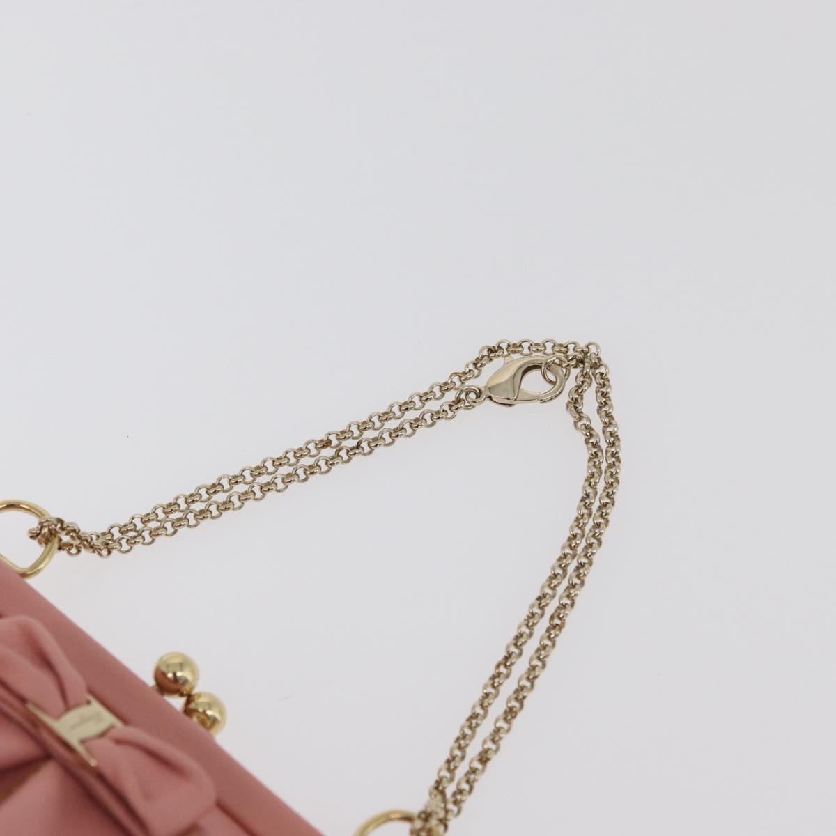 Salvatore Ferragamo Gancini Chain Shoulder Pouch Leather Pink Gold Auth 176068A