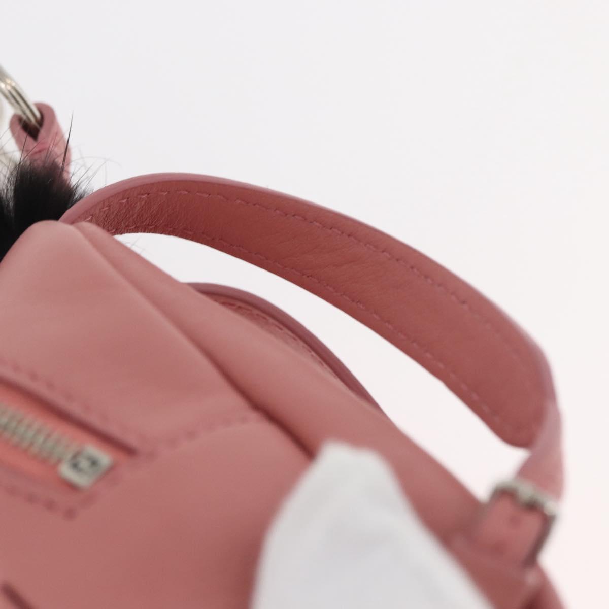 FENDI Monster Eyes Bag Charm Leather Pink Silver Auth 176072A