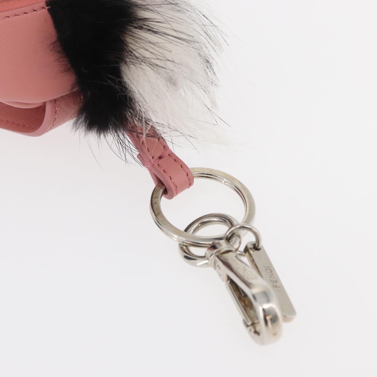 FENDI Monster Eyes Bag Charm Leather Pink Silver Auth 176072A
