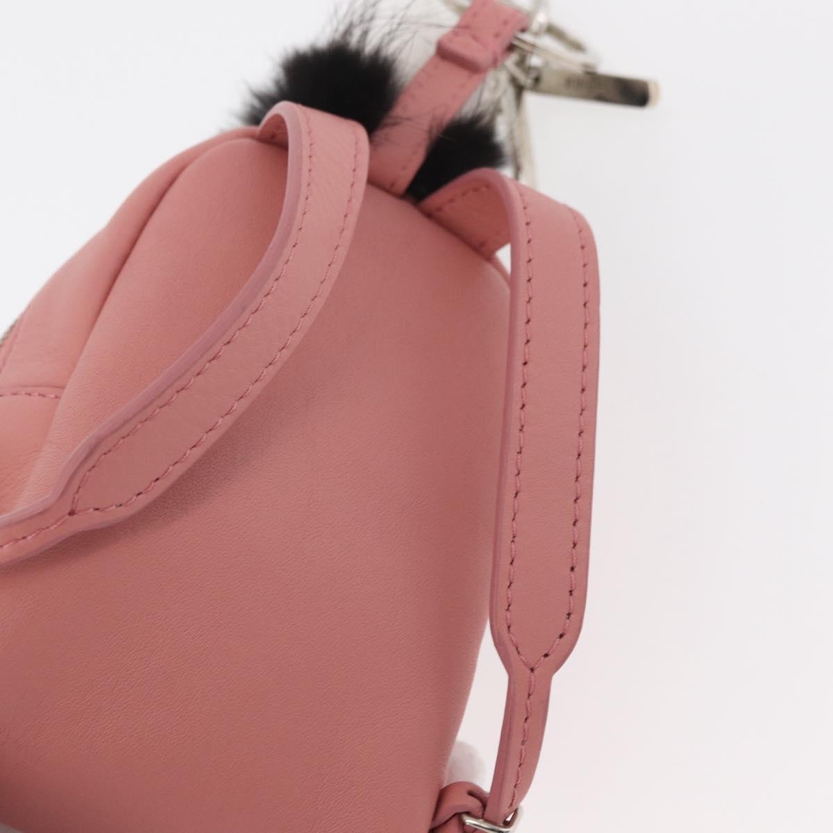 FENDI Monster Eyes Bag Charm Leather Pink Silver Auth 176072A