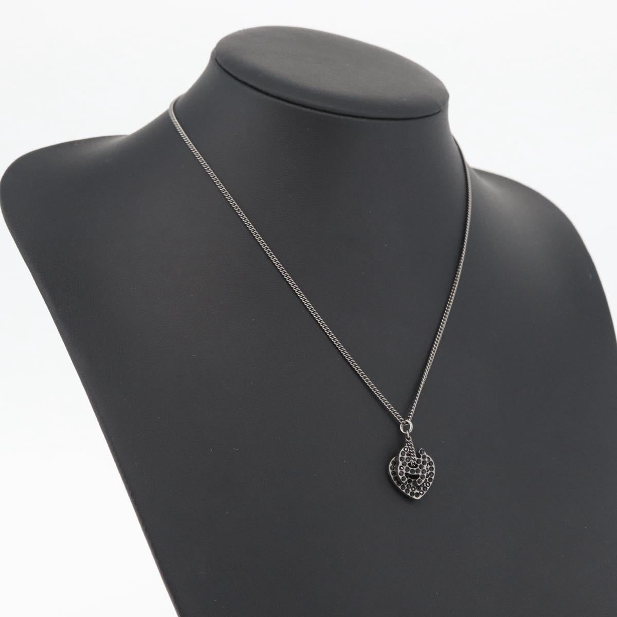CHANEL COCO Mark Necklace metal Black CC Auth 176078A