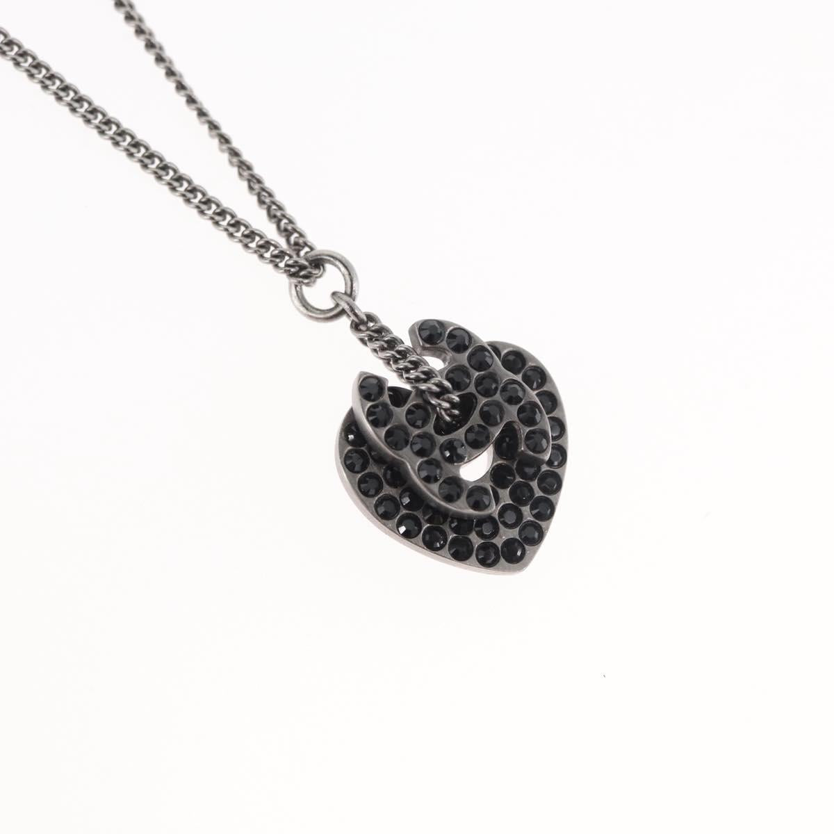 CHANEL COCO Mark Necklace metal Black CC Auth 176078A