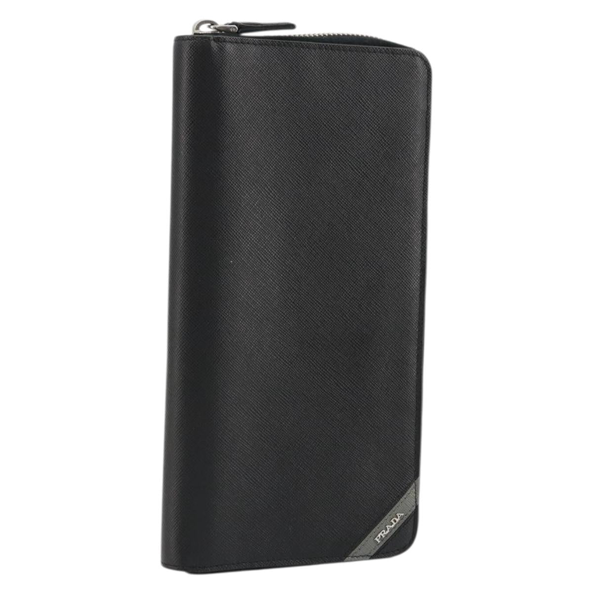 PRADA Long Wallet Safiano leather Black Silver Auth 176080A