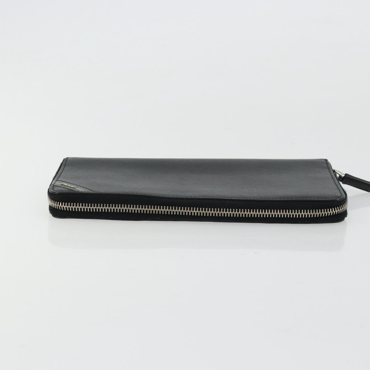 PRADA Long Wallet Safiano leather Black Silver Auth 176080A