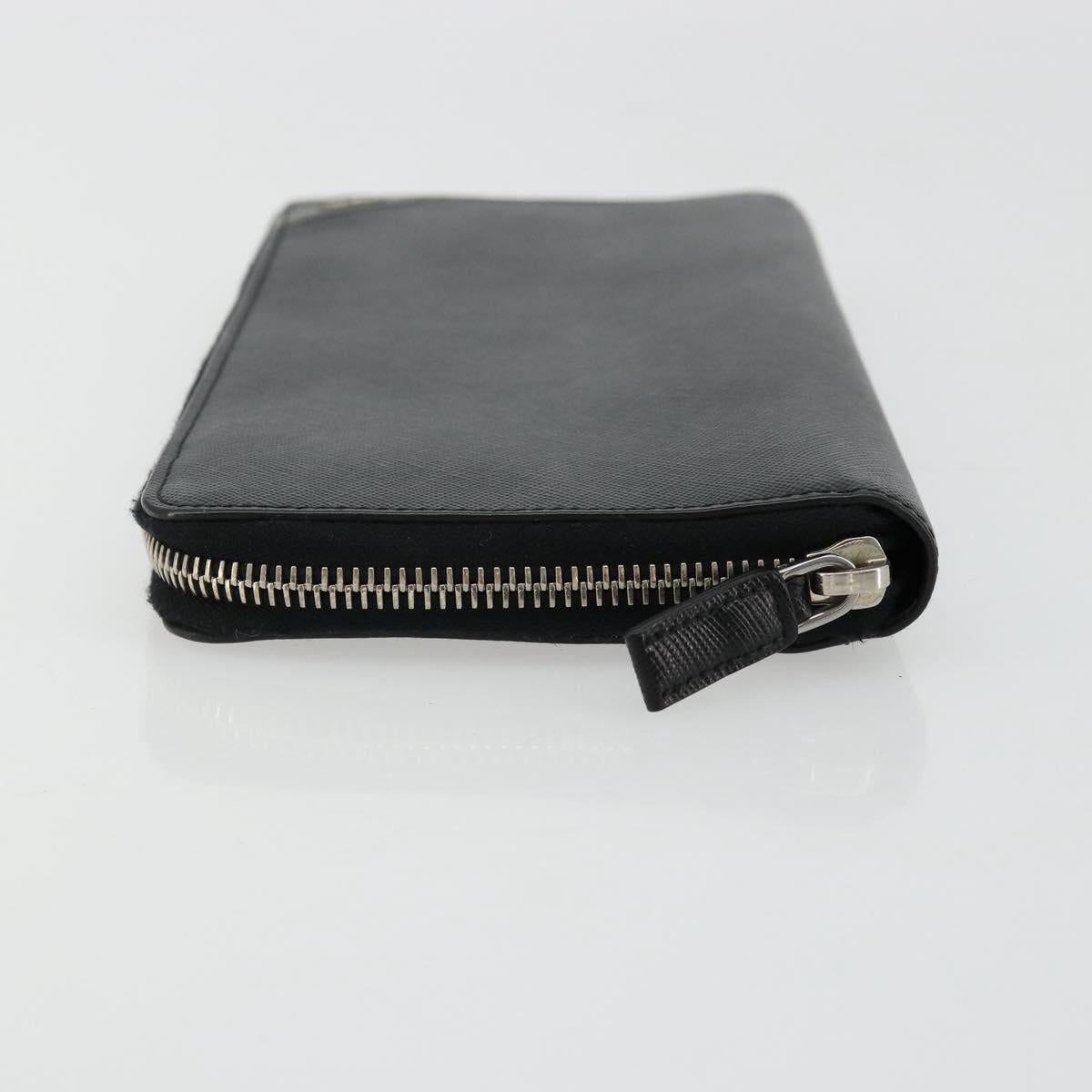 PRADA Long Wallet Safiano leather Black Silver Auth 176080A
