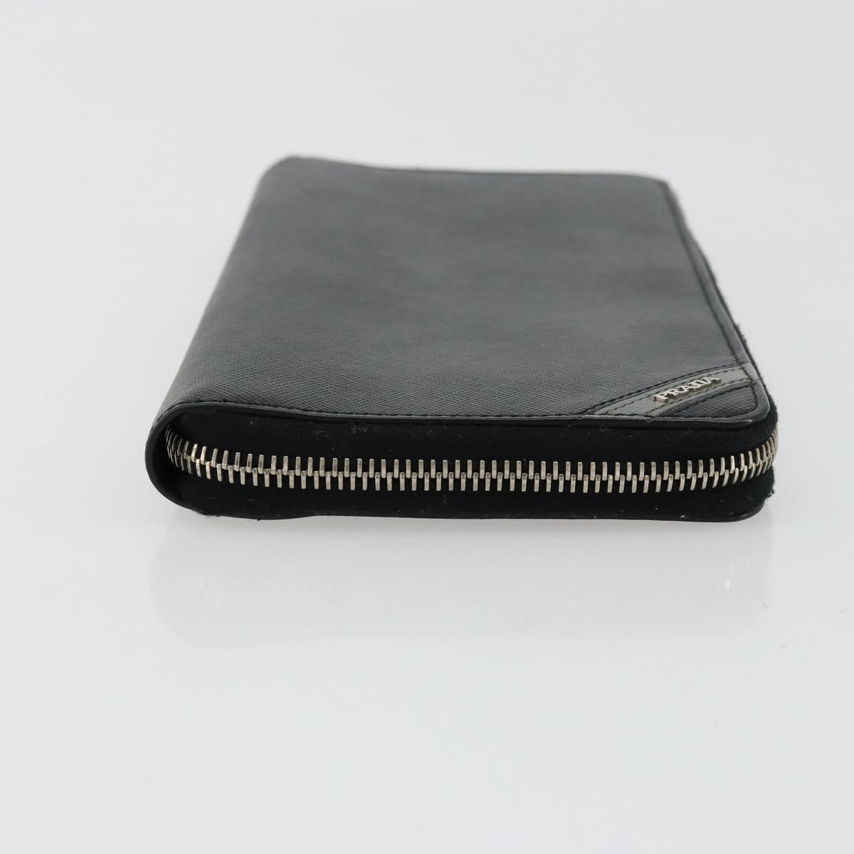 PRADA Long Wallet Safiano leather Black Silver Auth 176080A