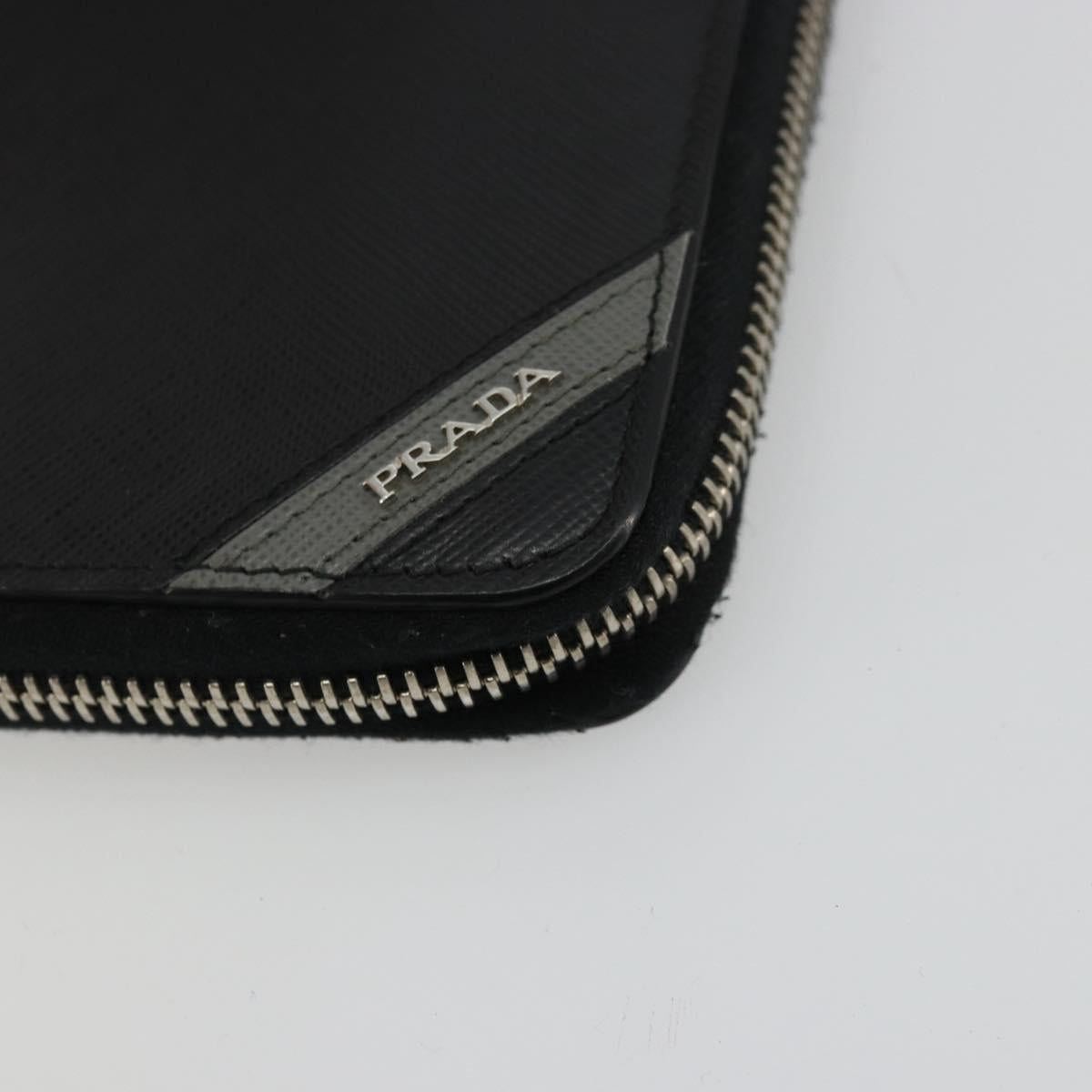 PRADA Long Wallet Safiano leather Black Silver Auth 176080A