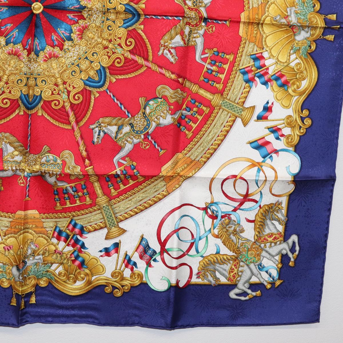 HERMES Carre 90 Scarf ""LUNA PARK"" Silk Blue Auth 176081A