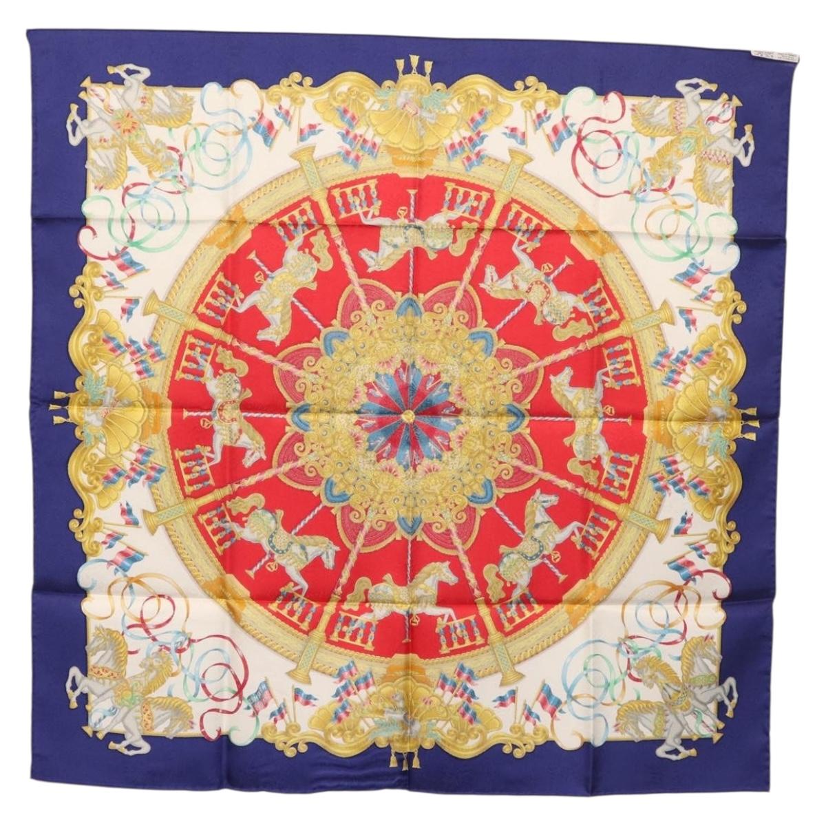 HERMES Carre 90 Scarf ""LUNA PARK"" Silk Blue Auth 176081A