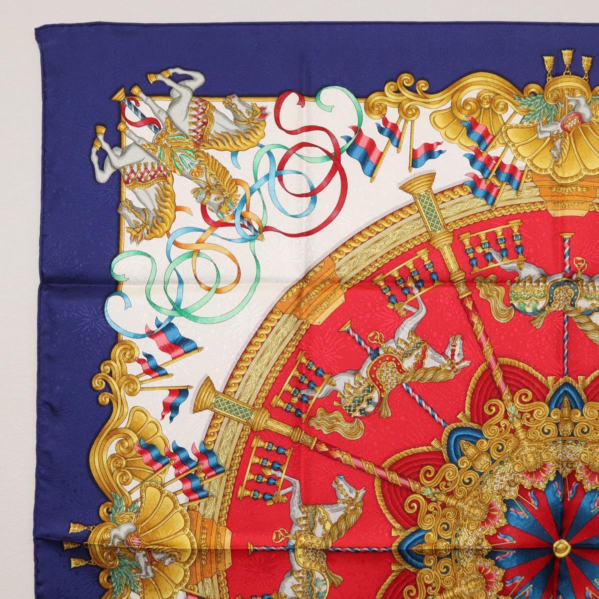 HERMES Carre 90 Scarf ""LUNA PARK"" Silk Blue Auth 176081A