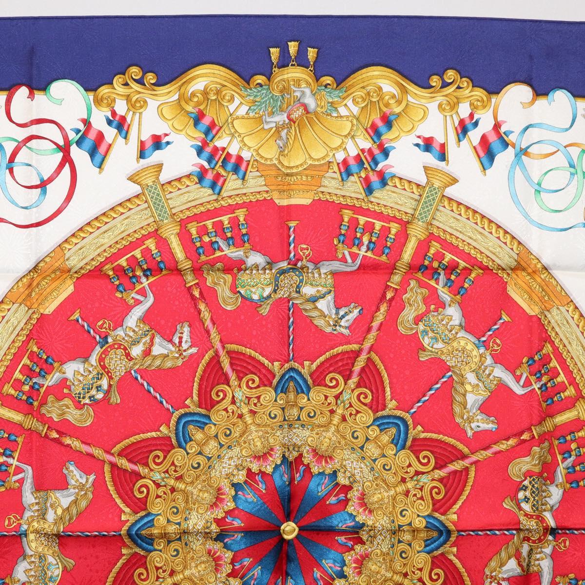 HERMES Carre 90 Scarf ""LUNA PARK"" Silk Blue Auth 176081A