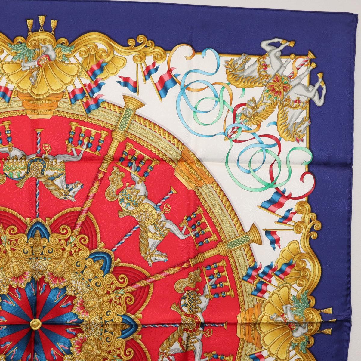 HERMES Carre 90 Scarf ""LUNA PARK"" Silk Blue Auth 176081A