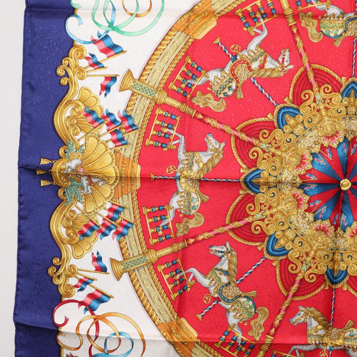 HERMES Carre 90 Scarf ""LUNA PARK"" Silk Blue Auth 176081A
