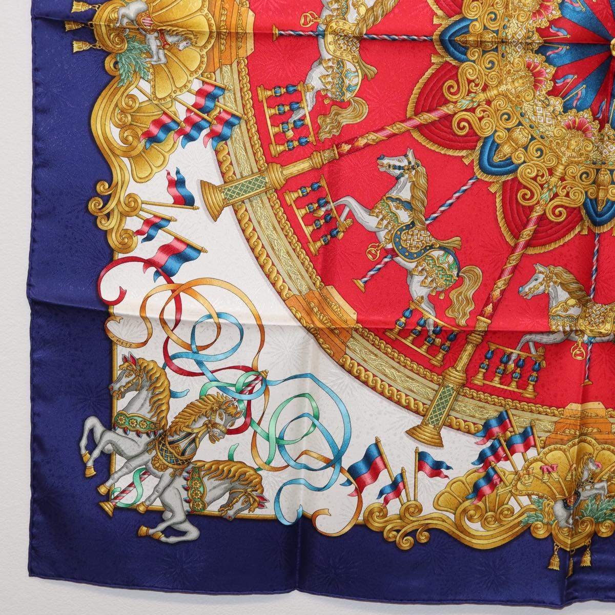 HERMES Carre 90 Scarf ""LUNA PARK"" Silk Blue Auth 176081A