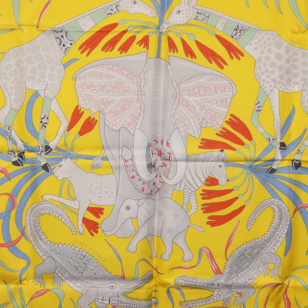HERMES Carre 90 Scarf ""LA MARCHE DU ZAMBEZE"" Silk Multicolor Auth 176082V