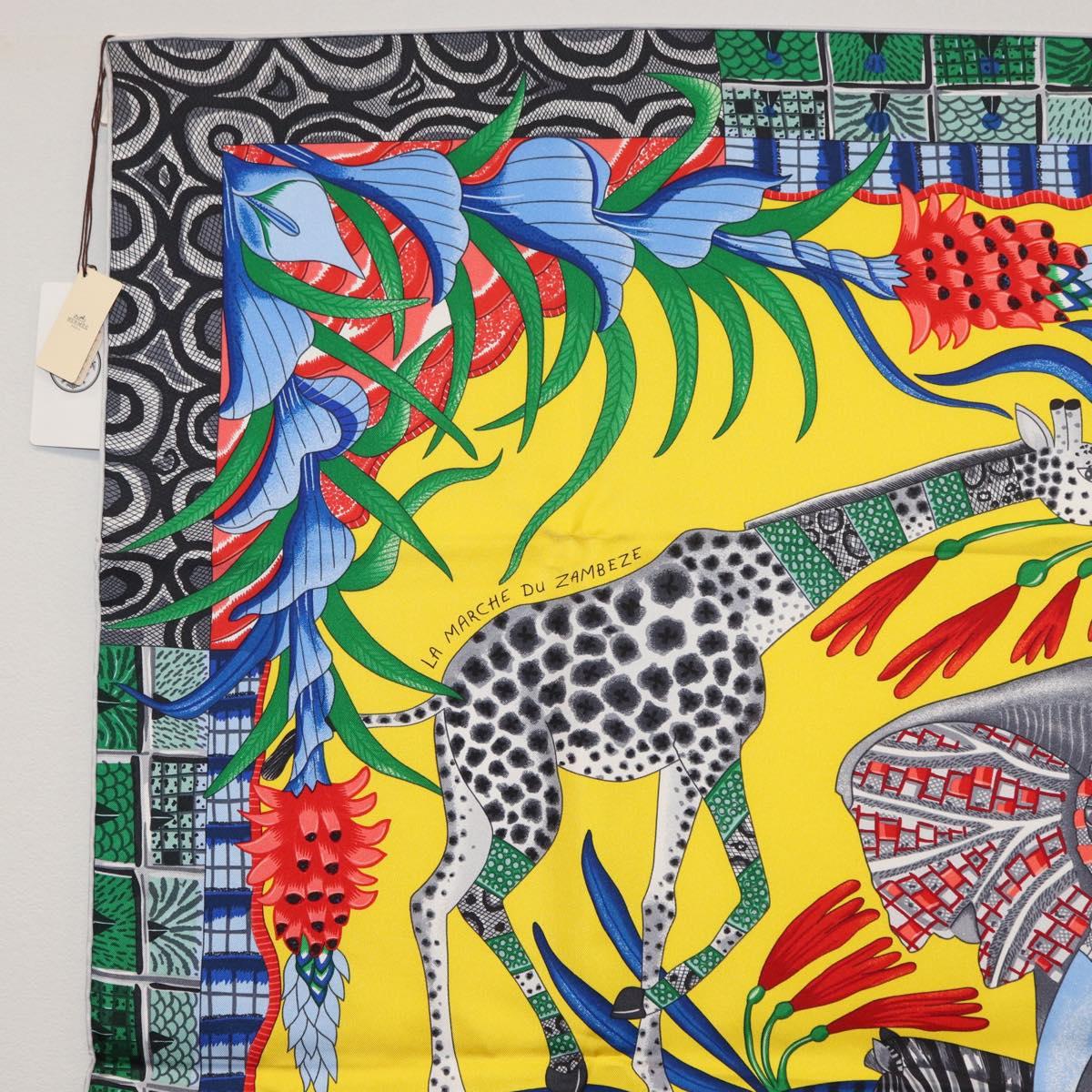 HERMES Carre 90 Scarf ""LA MARCHE DU ZAMBEZE"" Silk Multicolor Auth 176082V