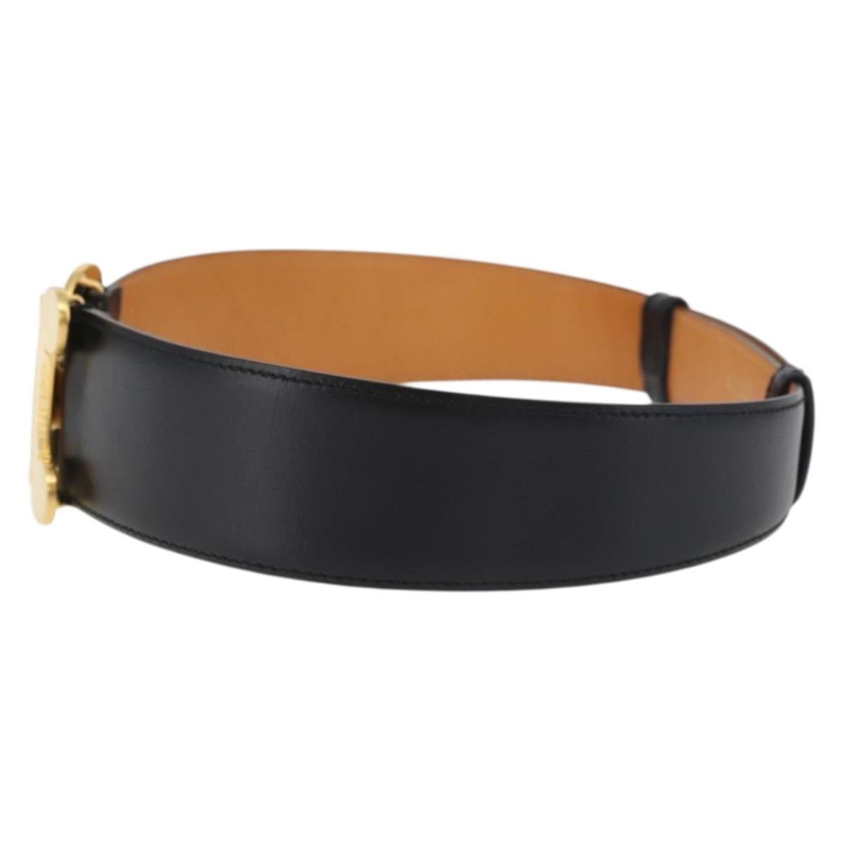 CELINE Triomphe Waist Belt Leather 25.6"" Black Gold Auth 176087A