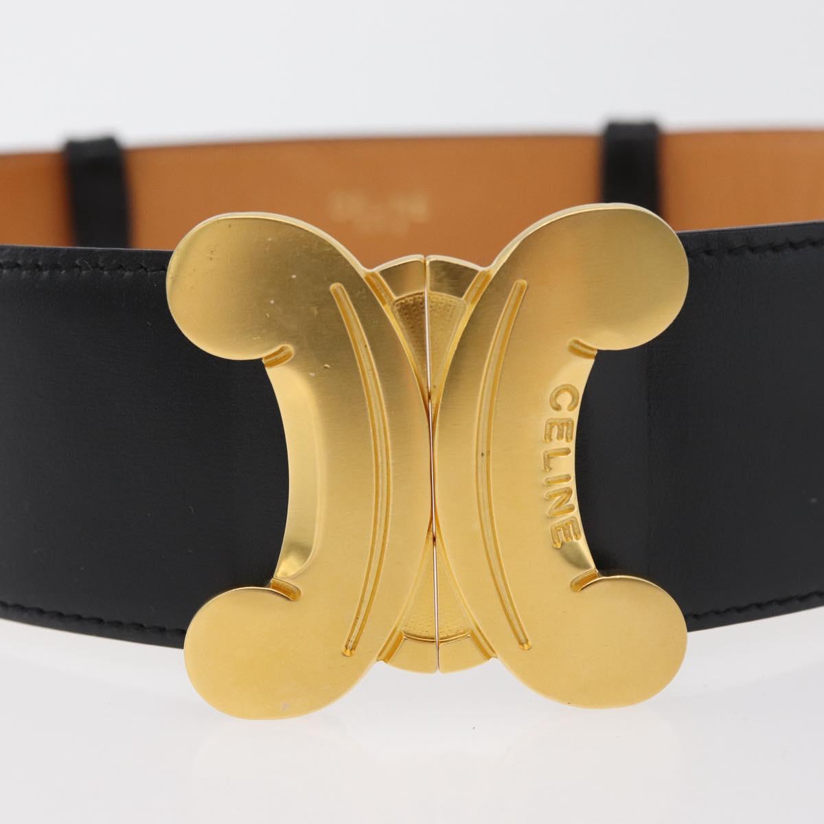 CELINE Triomphe Waist Belt Leather 25.6"" Black Gold Auth 176087A