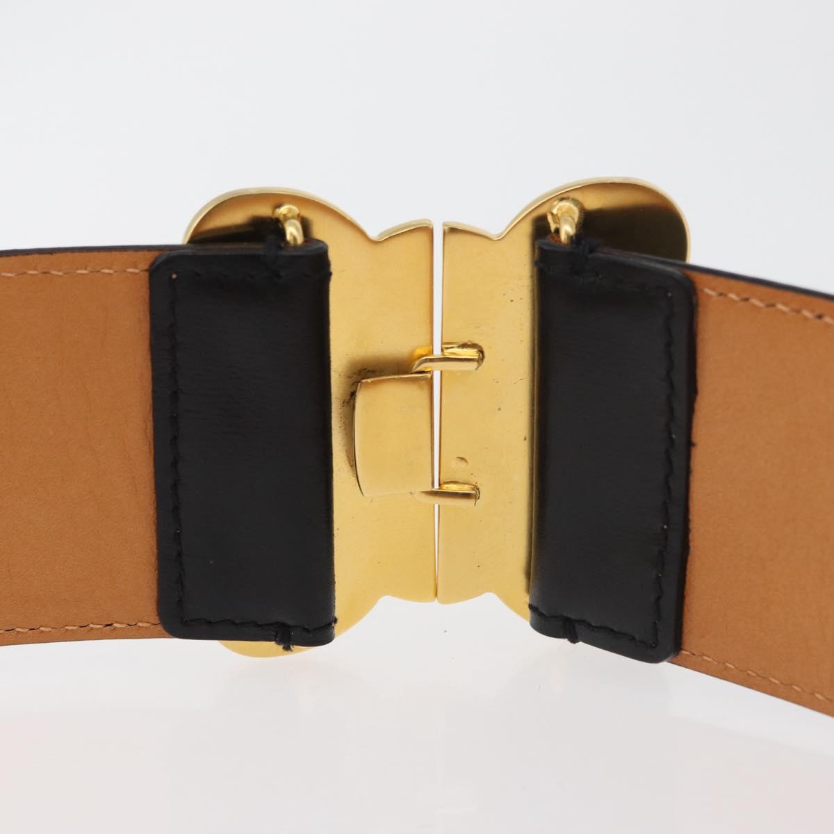 CELINE Triomphe Waist Belt Leather 25.6"" Black Gold Auth 176087A