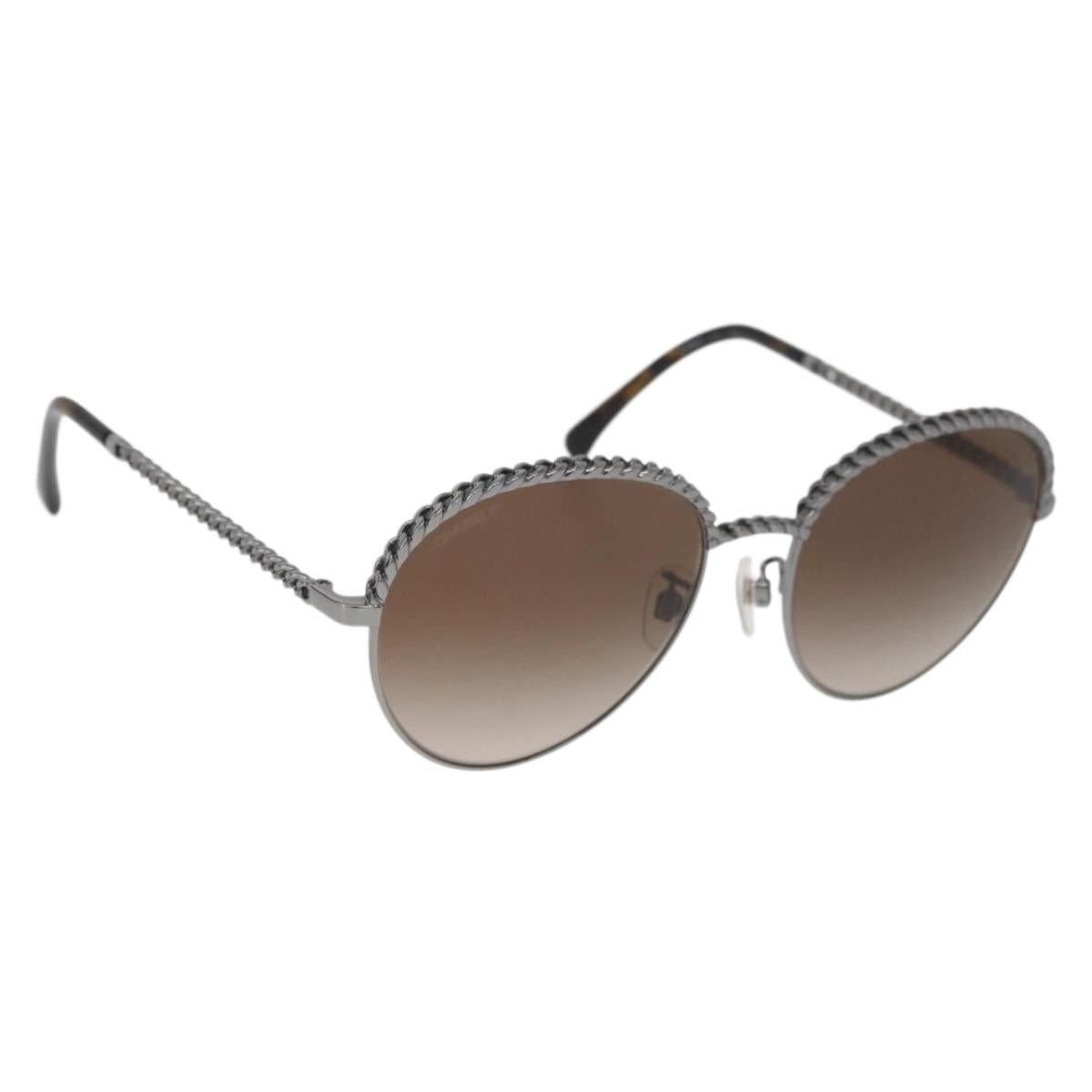 CHANEL Sunglasses metal Silver CC Auth 176091A