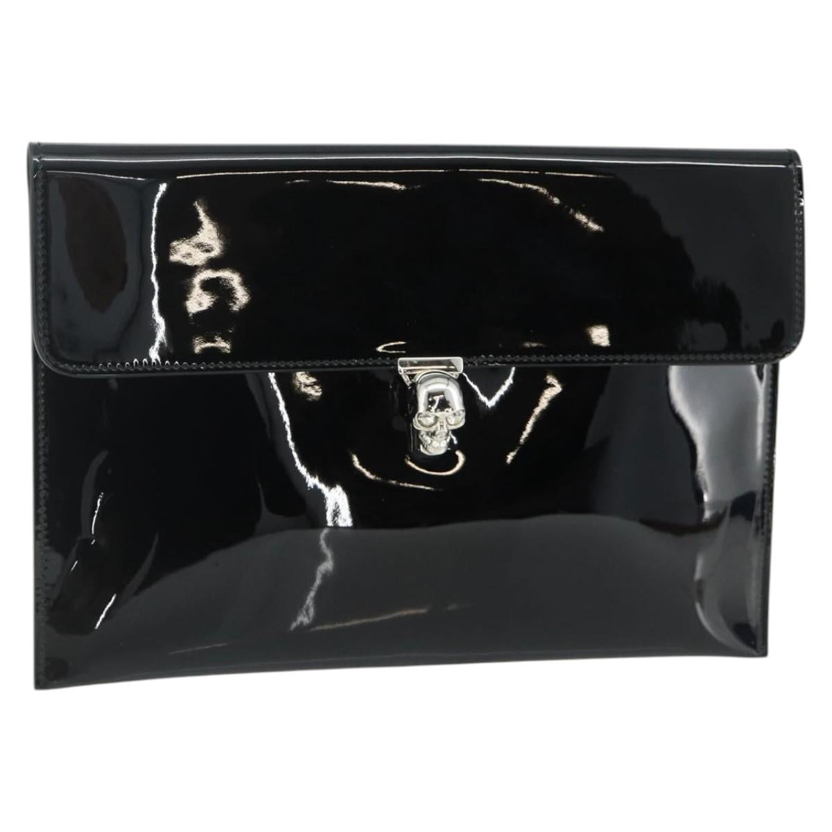 Alexander McQueen Clutch Bag Patent leather Black Silver Auth 176104A