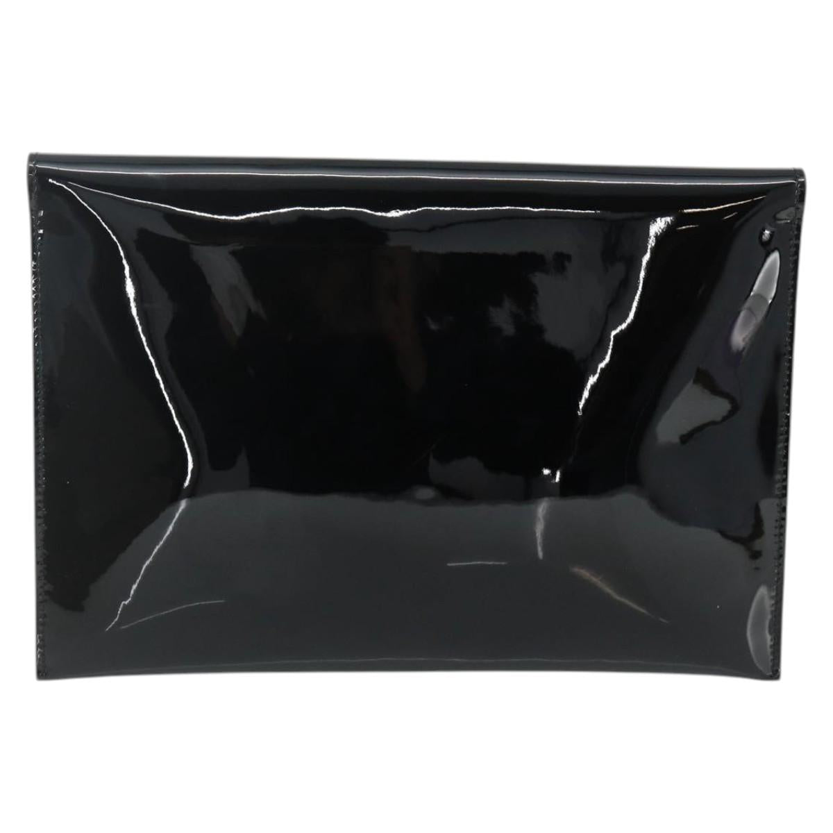 Alexander McQueen Clutch Bag Patent leather Black Silver Auth 176104A