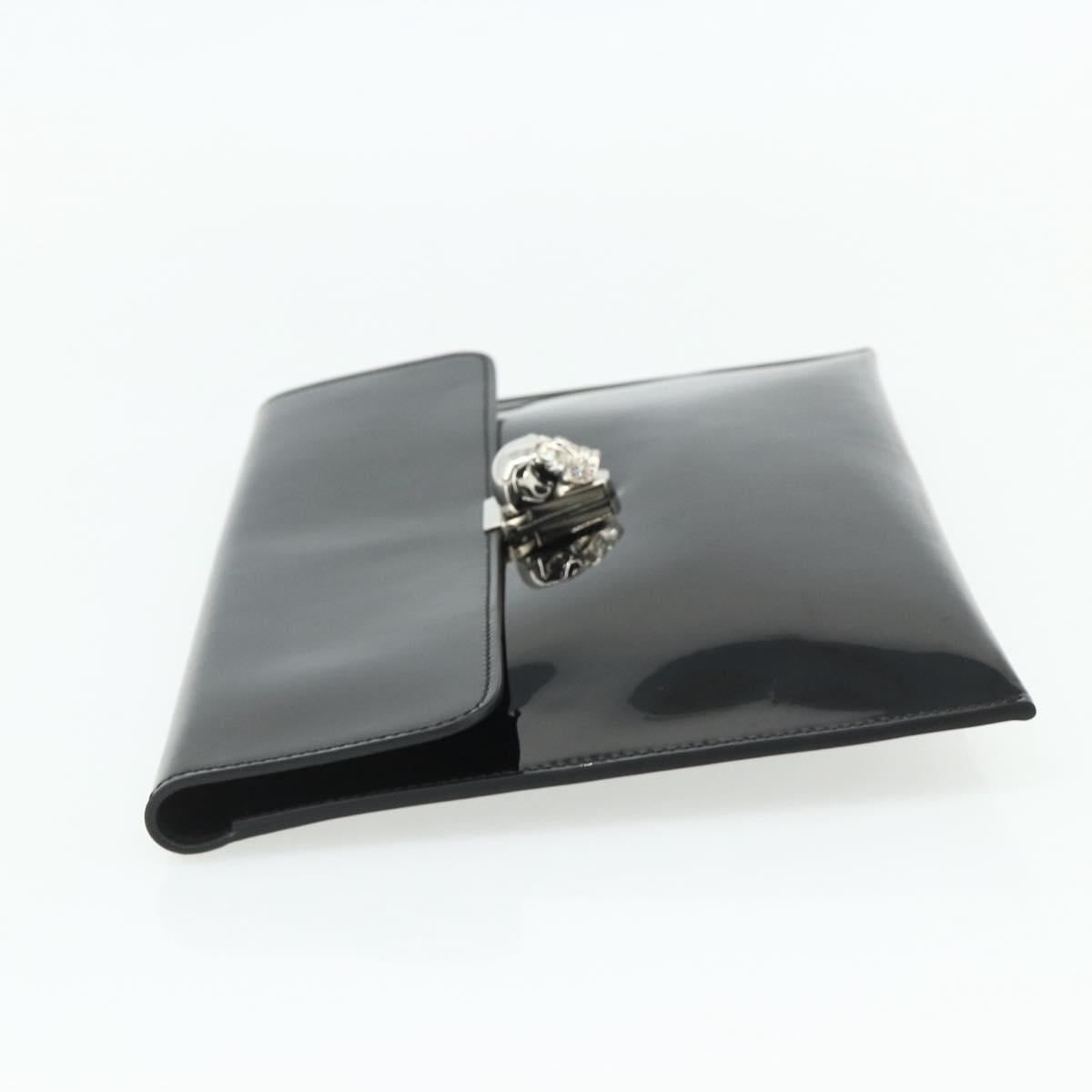 Alexander McQueen Clutch Bag Patent leather Black Silver Auth 176104A