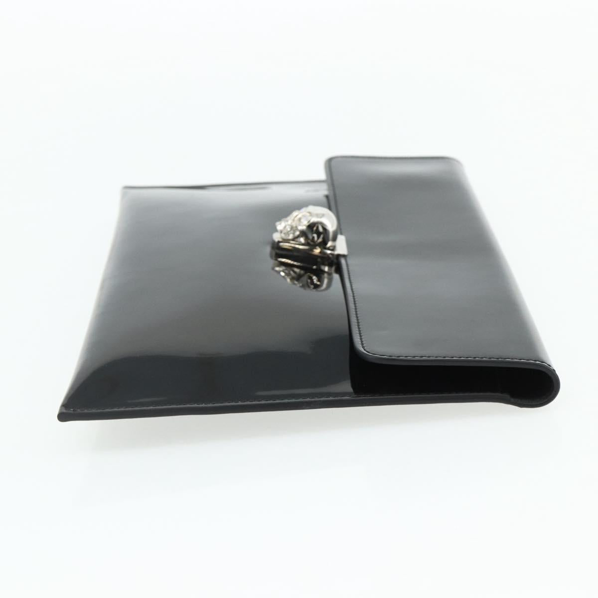 Alexander McQueen Clutch Bag Patent leather Black Silver Auth 176104A