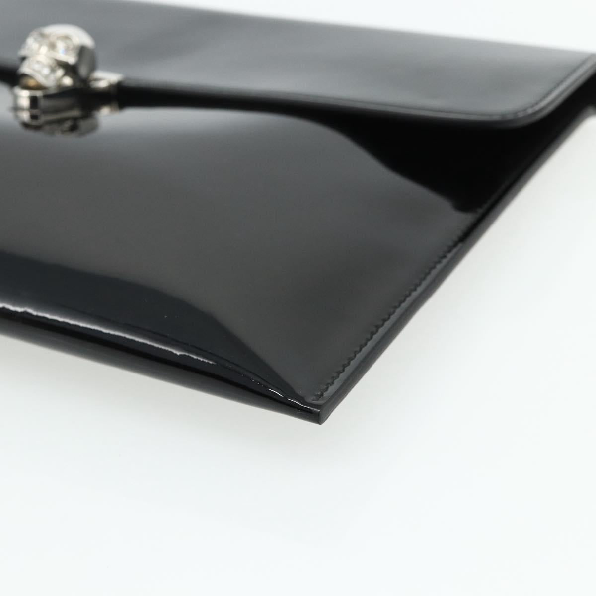 Alexander McQueen Clutch Bag Patent leather Black Silver Auth 176104A