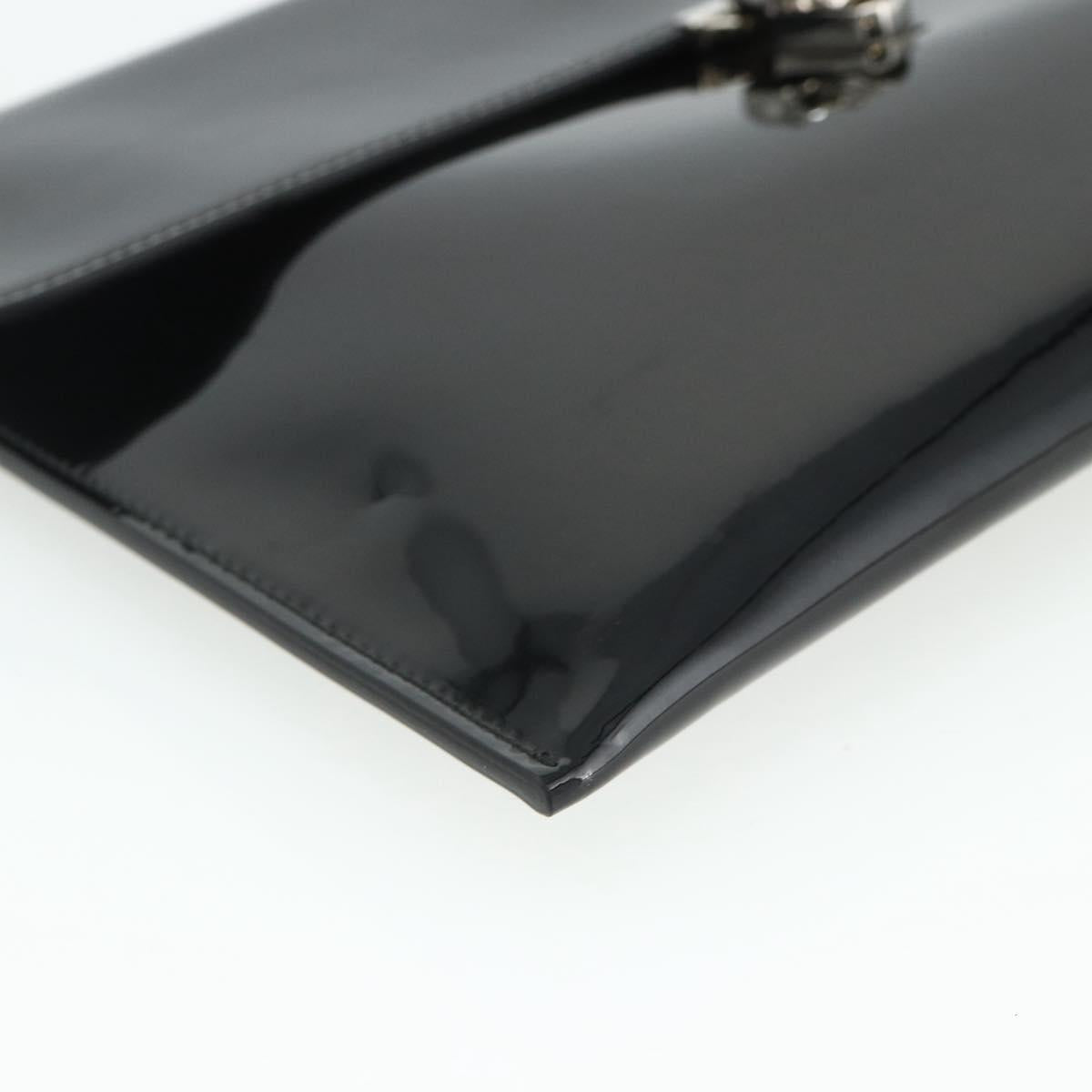 Alexander McQueen Clutch Bag Patent leather Black Silver Auth 176104A