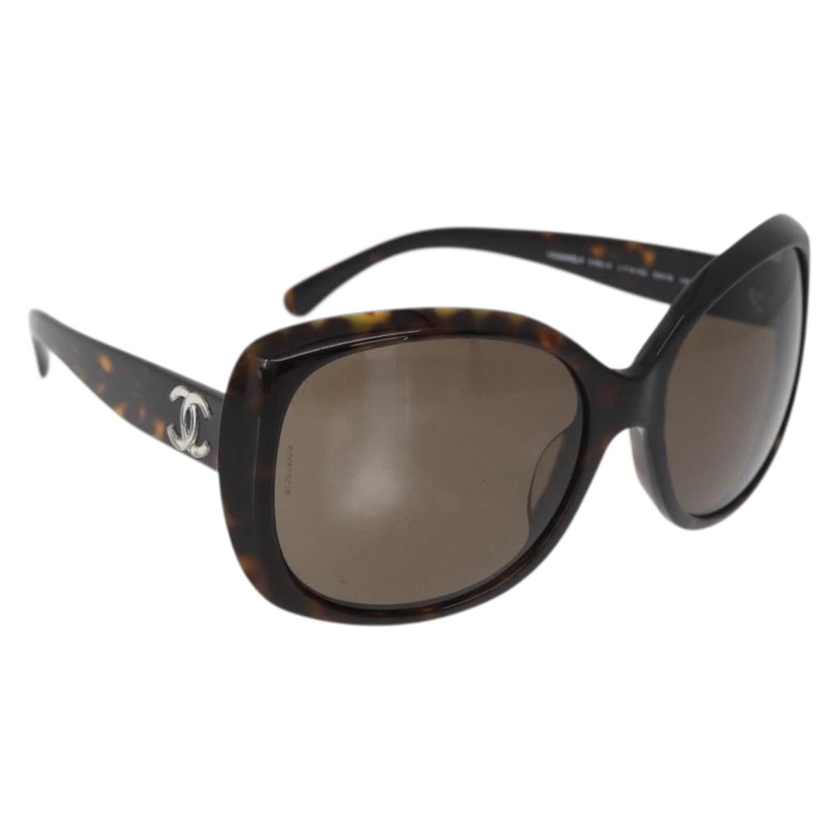 CHANEL COCO Mark Sunglasses plastic Black CC Auth 176107