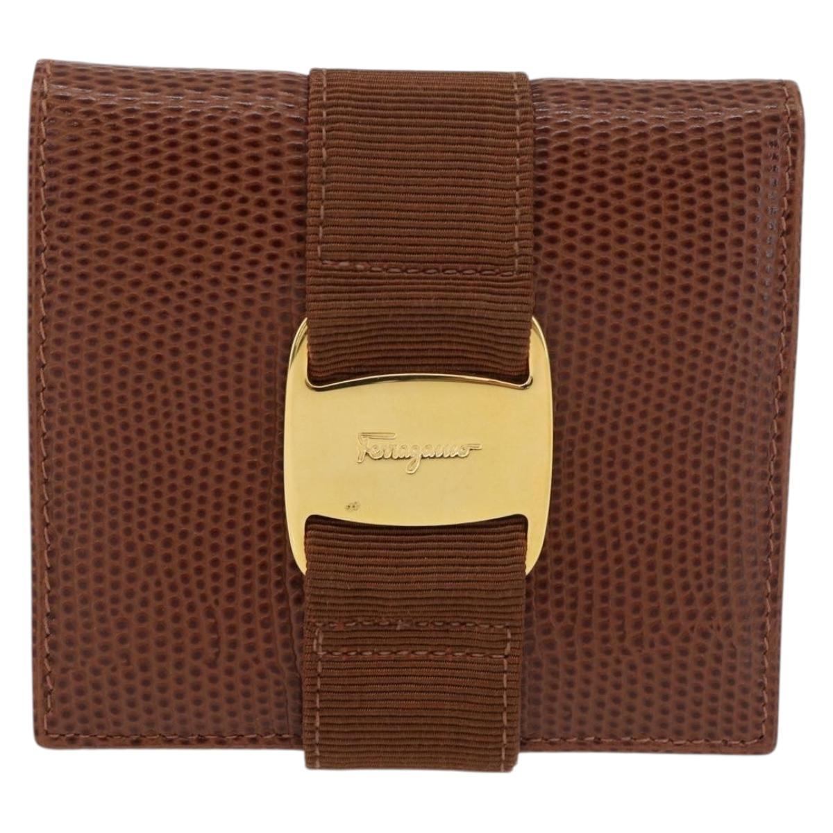 Salvatore Ferragamo Vala Wallet Leather Brown Gold Auth 176113A