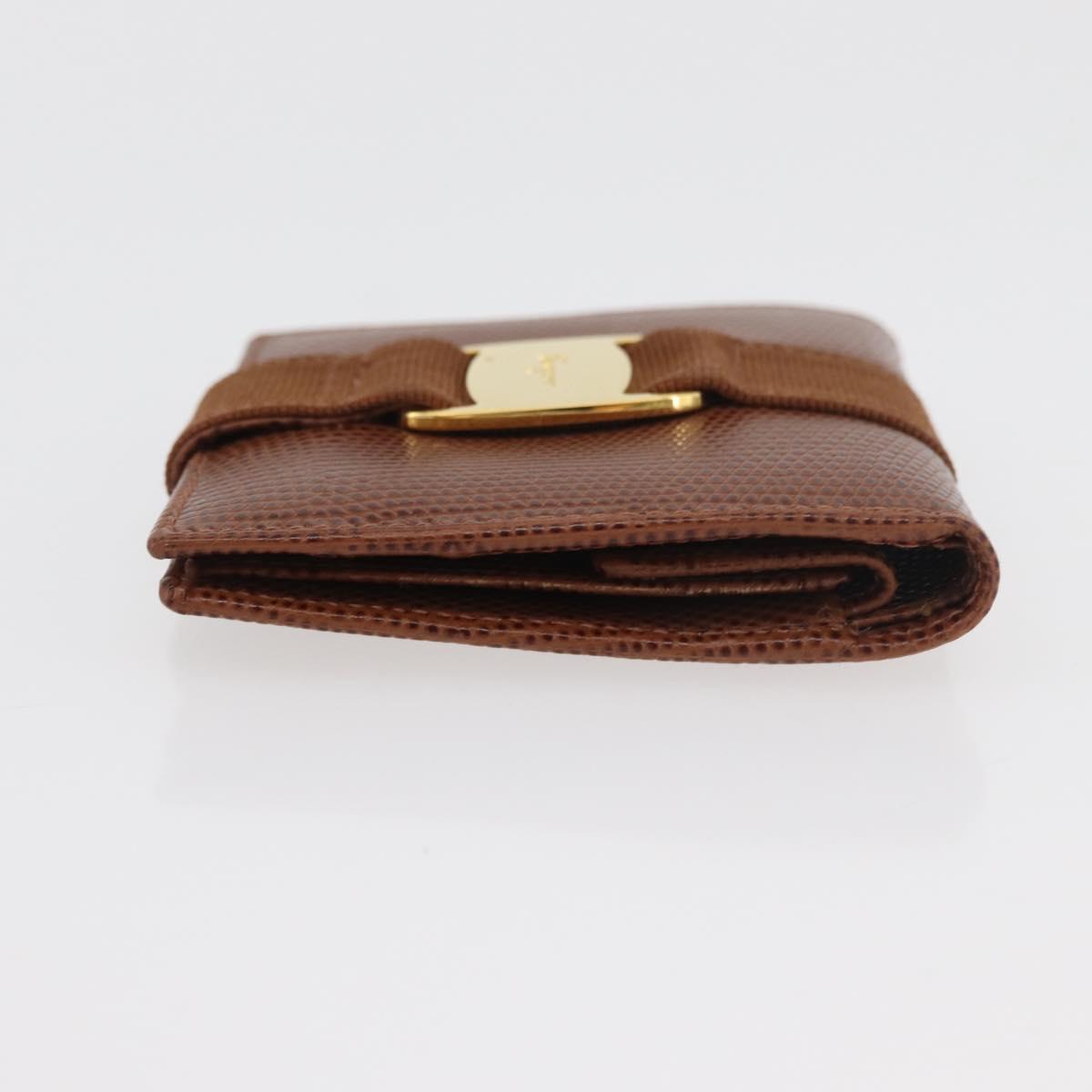Salvatore Ferragamo Vala Wallet Leather Brown Gold Auth 176113A