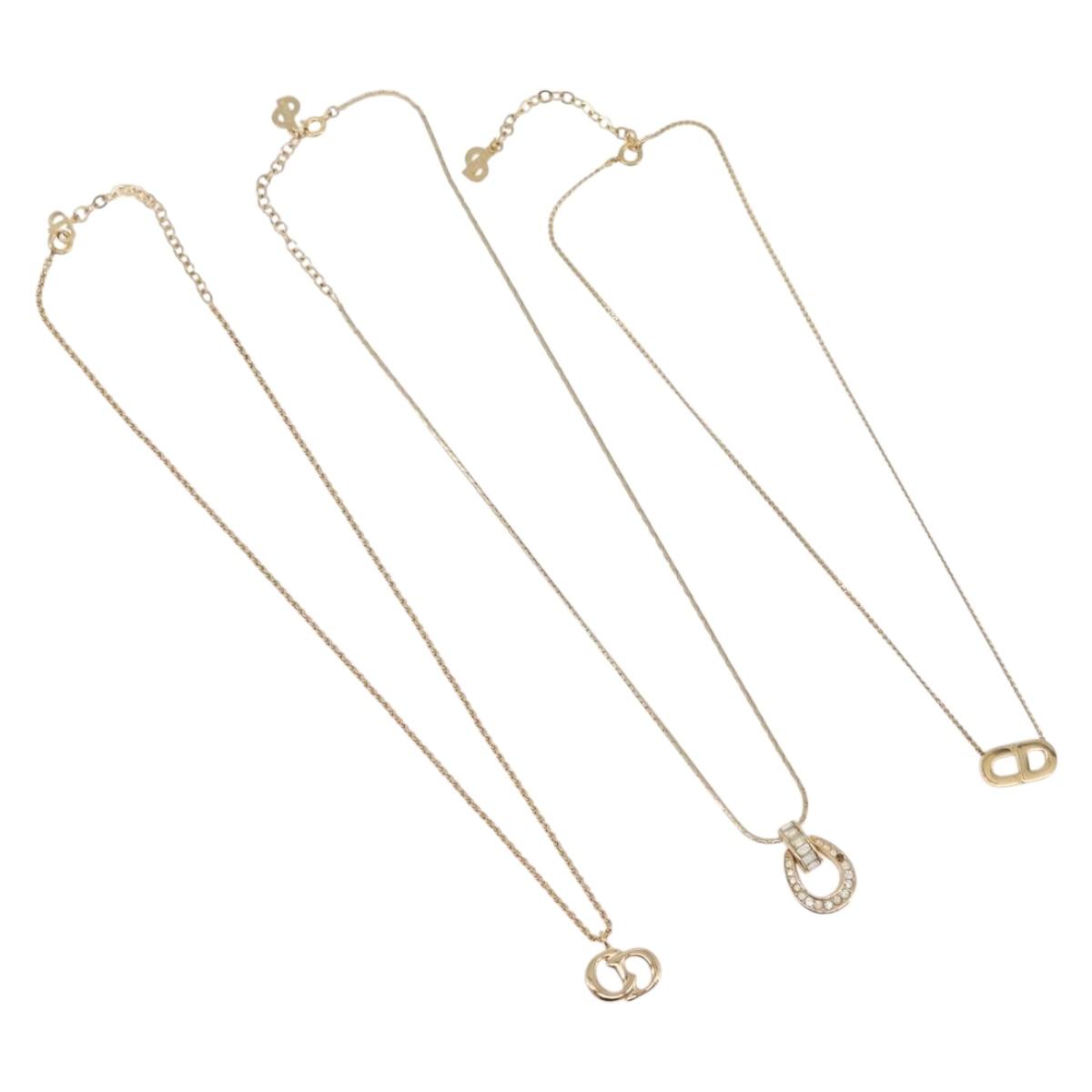 Christian Dior Necklace metal 3 Set Gold Tone Auth 176122