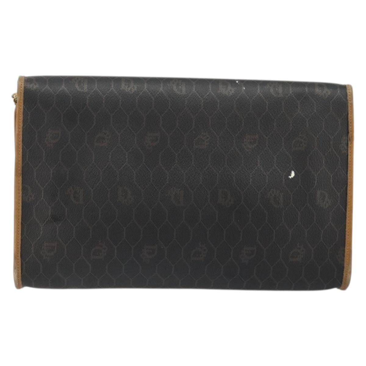 Christian Dior Honeycomb Canvas Chain Shoulder Bag PVC Black Gold Auth 176131