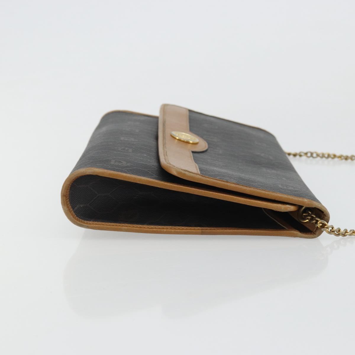 Christian Dior Honeycomb Canvas Chain Shoulder Bag PVC Black Gold Auth 176131