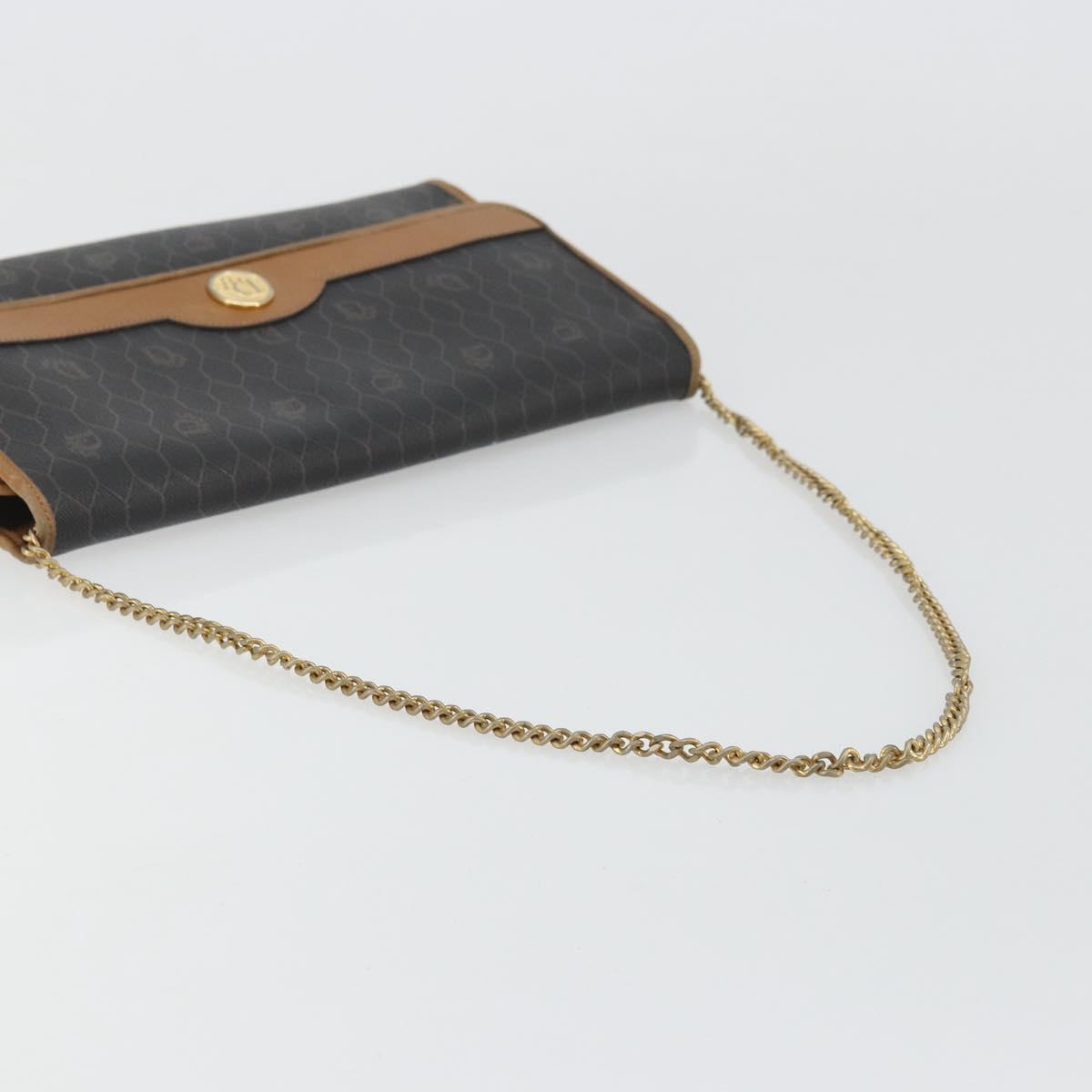 Christian Dior Honeycomb Canvas Chain Shoulder Bag PVC Black Gold Auth 176131